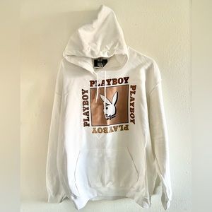 White and Brown PlayBoy Hooded Sweater